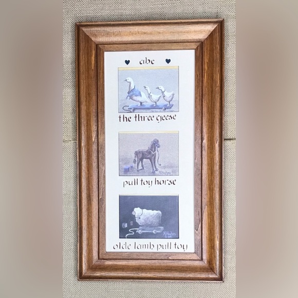 Vintage Other - Vintage Mary Hughes Rustic Pull Toy Print In Frame Primitive Farmhouse Cottage